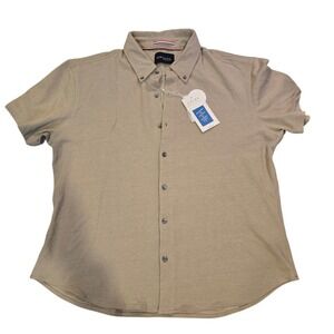 Jachs New York Mens Knit Oxford Shirt Beige Short Sleeve Button Down Size XL